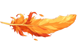 A vibrant orange and yellow feather with a warm background.